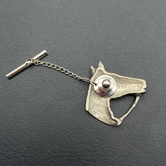 Vintage Myers-Suzio Silver Tone Pewter Horse Head Equestrian Tie Tack Lapel Pin - Picture 3 of 4